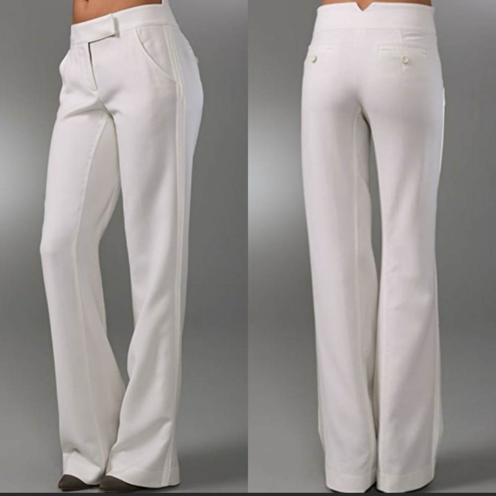 DVF Cream Wool Silk Newport Tux Wide Leg Pants